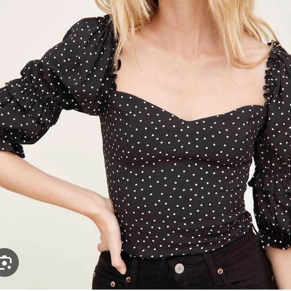 Reformation black and white polka dot top